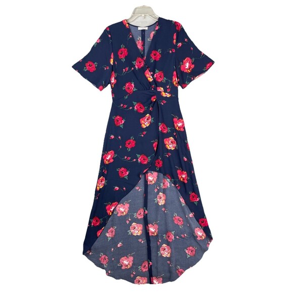 Aritzia Babaton Dress Womens 8 Jedd Floral Faux Wrap Cinched Vneck Navy Timeless - Picture 1 of 12